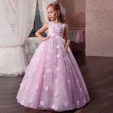 Load image into Gallery viewer, Flower Girl's Birthday Banquet Long Sleeve Lace Stitching Dress Elegant Girl's Wedding Long White Butterfly Lace Loop Dress