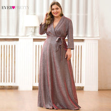 Load image into Gallery viewer, Plus Size Mother Of The Bride Dresses Ever Pretty Long Sleeve V-Neck Sparkle Farsali Formal Mother Dresses Vestido De Madrinha