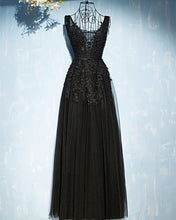 Load image into Gallery viewer, Vestido De Festa V Neck Cap Sleeve Vintage Lace Appliques Beaded Navy Blue Bridesmaid Dresses Women Formal Party Gowns