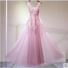 Load image into Gallery viewer, Vestido De Festa V Neck Cap Sleeve Vintage Lace Appliques Beaded Navy Blue Bridesmaid Dresses Women Formal Party Gowns