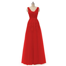 Load image into Gallery viewer, Vestido De Festa V Neck Cap Sleeve Vintage Lace Appliques Beaded Navy Blue Bridesmaid Dresses Women Formal Party Gowns