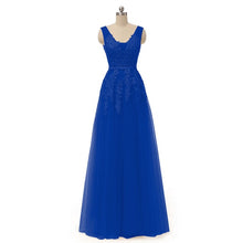 Load image into Gallery viewer, Vestido De Festa V Neck Cap Sleeve Vintage Lace Appliques Beaded Navy Blue Bridesmaid Dresses Women Formal Party Gowns