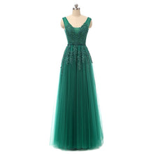 Load image into Gallery viewer, Vestido De Festa V Neck Cap Sleeve Vintage Lace Appliques Beaded Navy Blue Bridesmaid Dresses Women Formal Party Gowns