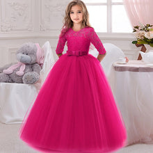 Load image into Gallery viewer, Flower Girl's Birthday Banquet Long Sleeve Lace Stitching Dress Elegant Girl's Wedding Long White Butterfly Lace Loop Dress